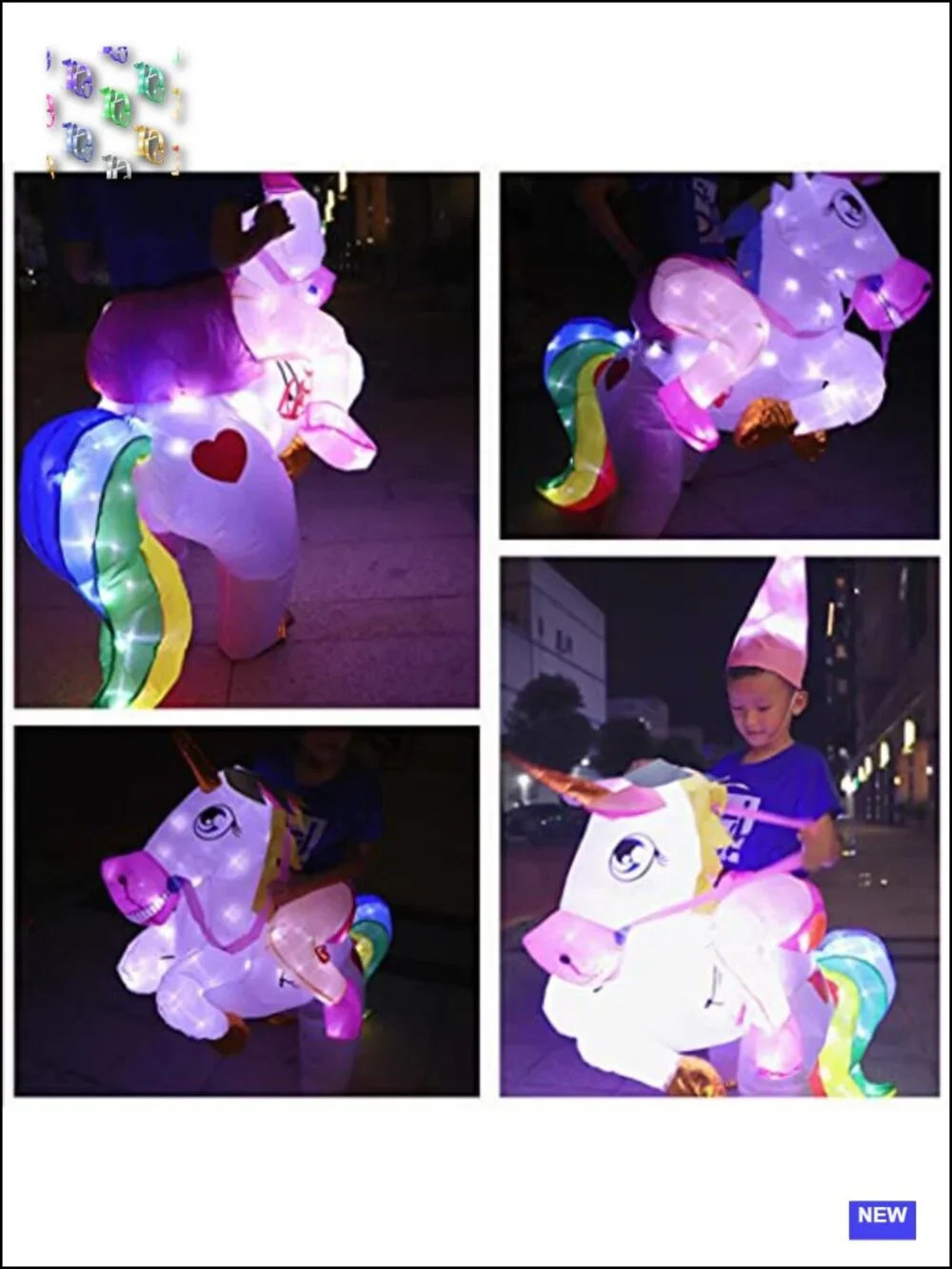 Kids Inflatable Unicorn Costume with LED Lights for Halloween Party